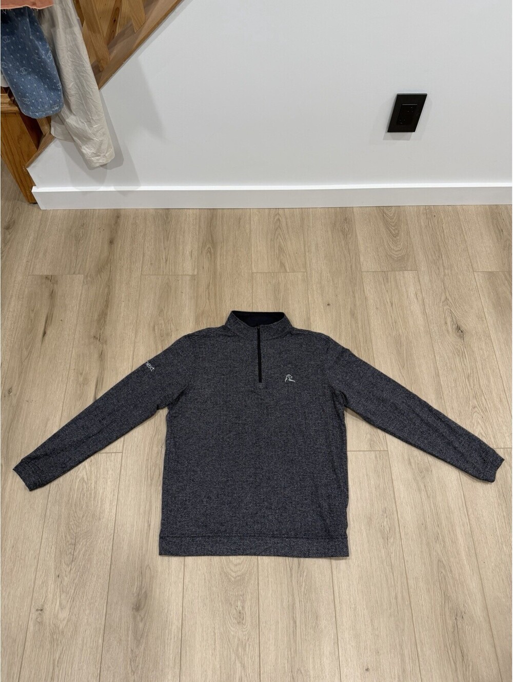 Rhoback Mens Gray Herringbone Golf Performance 1/4 Zip Pullover  Sweatshirt Sz M